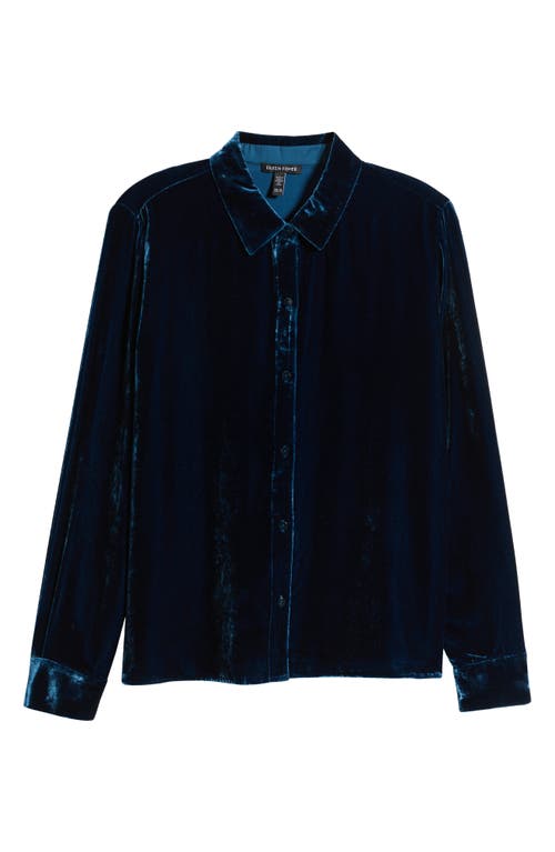 Shop Eileen Fisher Classic Collar Easy Velvet Button-up Shirt In Atlantis