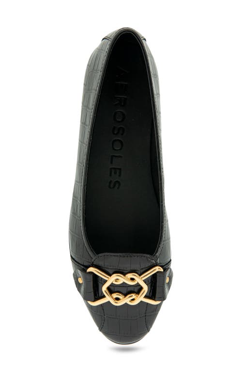Shop Aerosoles Bia Flat In Black Croco Faux Leather
