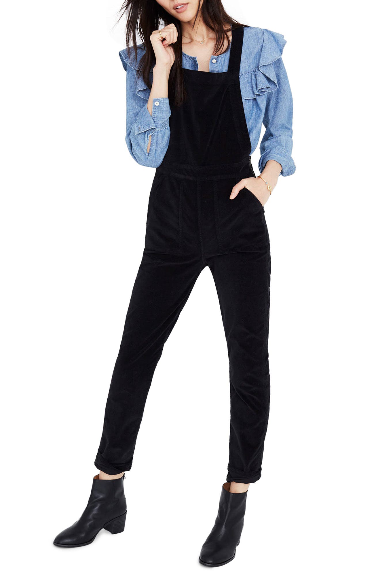 madewell velvet overalls