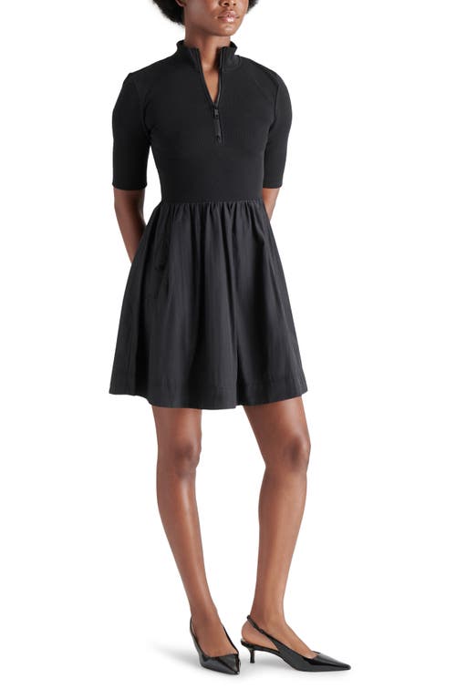 Steve Madden Berlina Half Zip Mixed Media Dress In Black