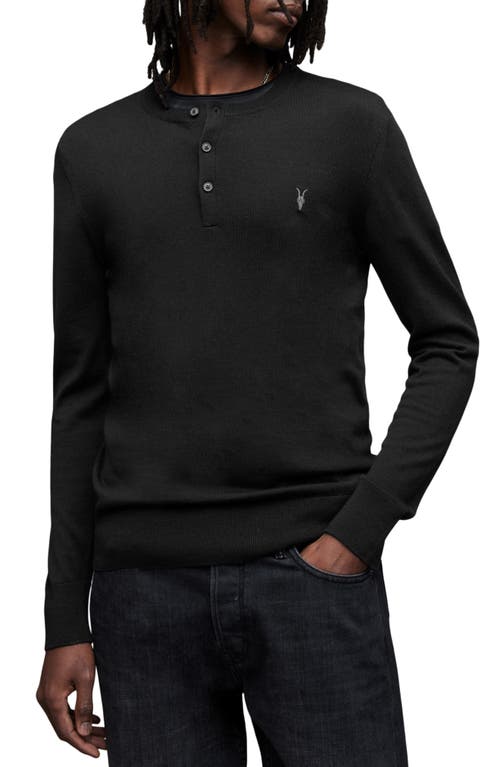 AllSaints Mode Merino Wool Henley Sweater in Black