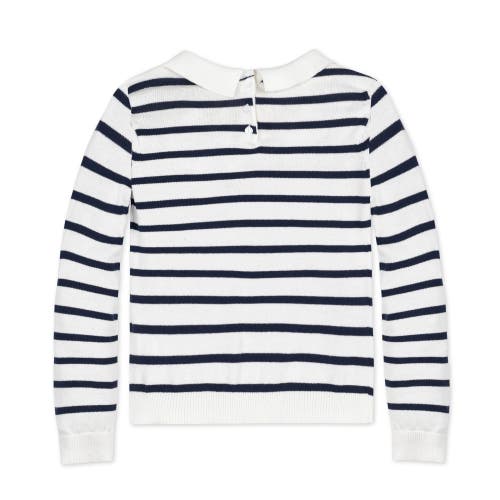 Hope & Henry Baby Girls' Organic French Collared Keyhole Sweater, Infant In Navy Breton Stripe With Collar