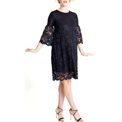 Ingrid & Isabel Lace Bell Sleeve Maternity Dress, Black
