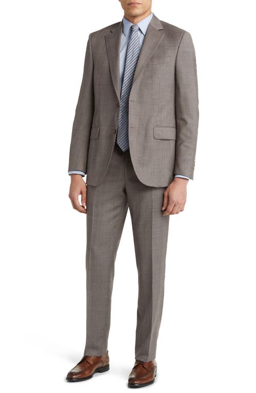 Tailored Fit Plaid Wool Suit in Tan