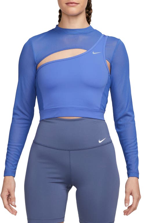 Nike Pro Long Sleeve Crop Top In Blue Joy/blue Joy/blue Tint