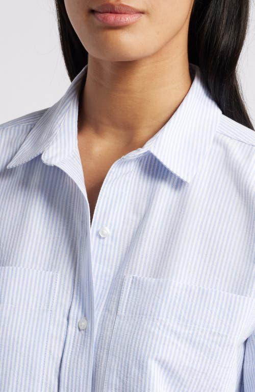 Shop Beachlunchlounge Everly Stripe Cotton Button-up Shirt In Studio Blue