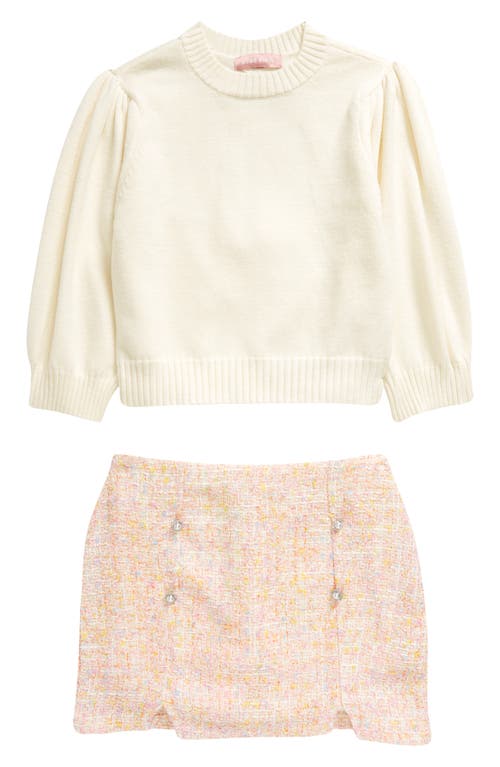 bcbg Kids' Crewneck Sweater & Imitation Pearl Tweed Skirt Set Ivory Multi at