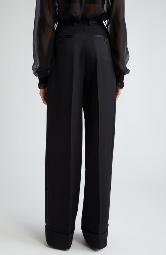 Shop Dolce & Gabbana Dolce&gabbana Pleated Cuff Hem Virgin Wool & Silk Trousers In N0000 Nero