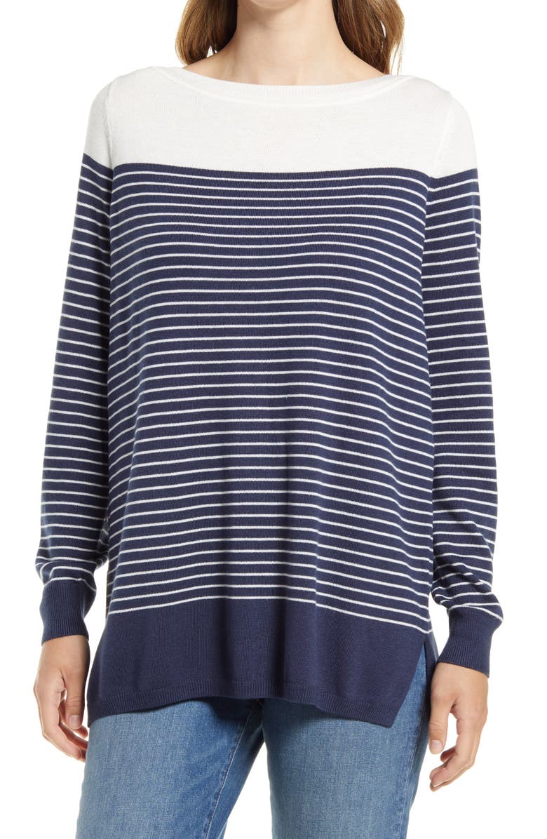 CASLON<SUP>®</SUP> Women's Colorblock Stripe Sweater, Main, color, NAVY PLACED STRIPE
