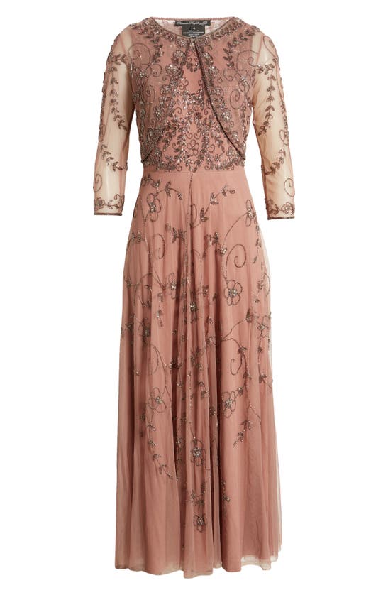 Pisarro Nights Beaded Mesh Gown With Jacket In New Mauve