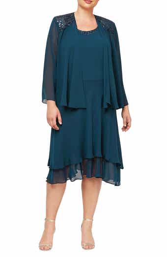 Alex evenings lace 2025 asymmetric tiered jacket dress