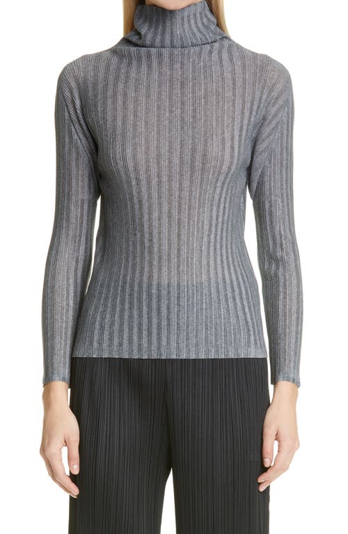Pleated Funnel Neck Top in Light Grey