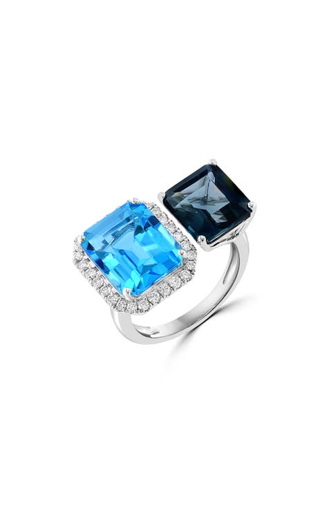 14K White Gold Blue Topaz, London Blue Topaz & Diamond Ring - 0.37ct.