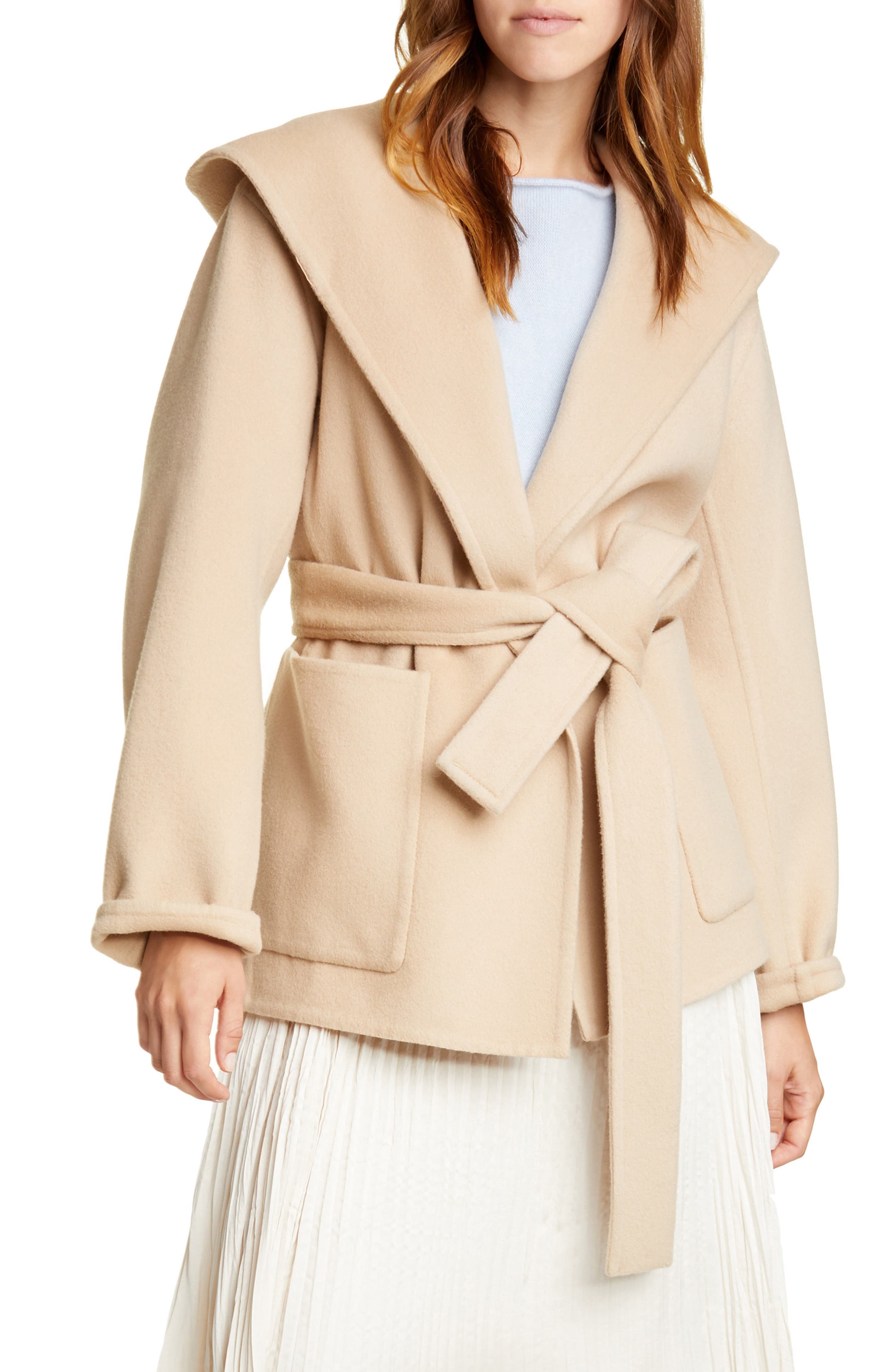 hooded wool wrap coat