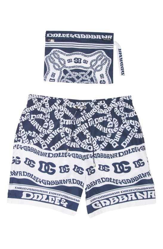Shop Dolce & Gabbana Dolce&gabbana Marina Print Swim Trunks In Dg Marina F. Blue