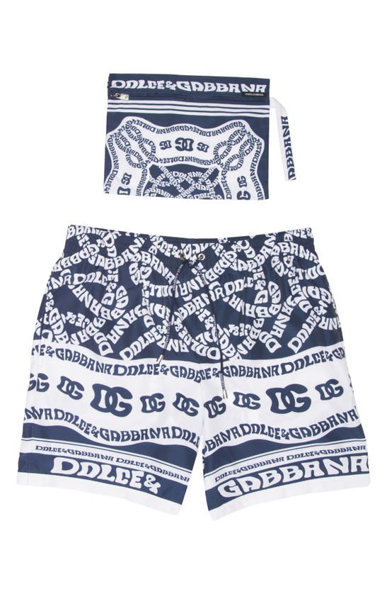 Shop Dolce & Gabbana Marina Print Swim Trunks In Dg Marina F. Blue