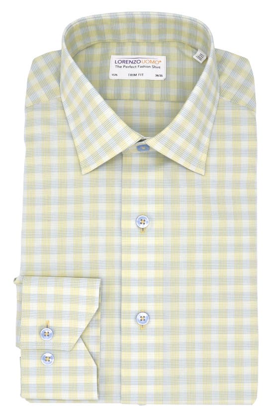 Shop Lorenzo Uomo Trim Fit Check Stretch Cotton Dress Shirt In Yellow