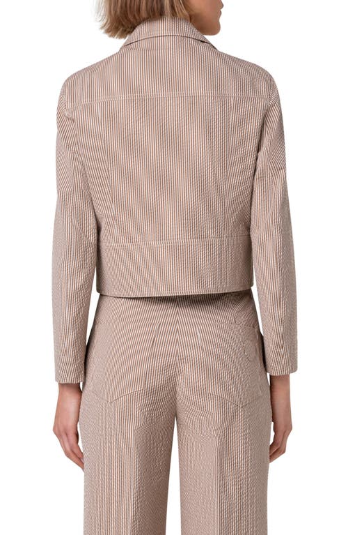 Akris Punto Seersucker Crop Moto Jacket In Toffee-cream
