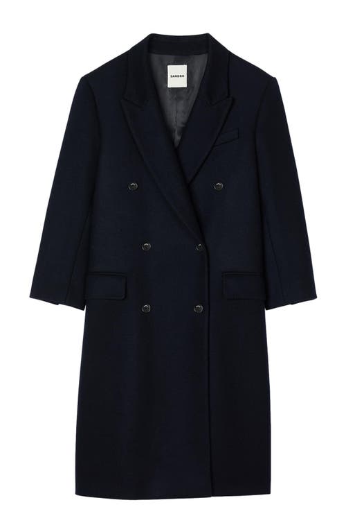 Shop Sandro Long Wool-blend Coat In Navy Blue