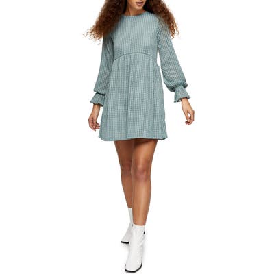 Topshop Check Mesh Long Sleeve Minidress