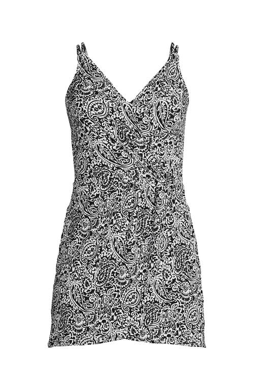 Shop Lands' End V-neck Tulip Wrap Swim Dress One Piece Swimsuit In Black/white Decor Paisley