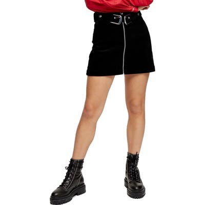 Petite Topshop Double Buckle Corduroy Miniskirt, P US (fits like 0-2P) - Black