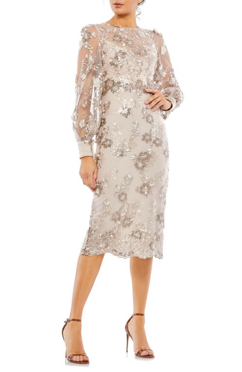 Mac Duggal Sequin Floral Long Sleeve Cocktail Dress in Mocha at Nordstrom, Size 10