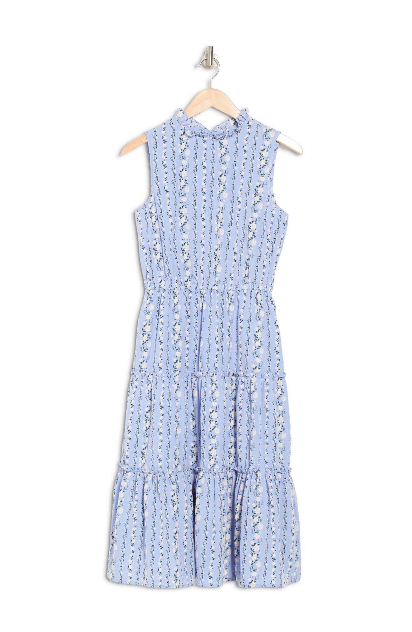 Melloday Floral Sleeveless Tiered Dress In Blue/white