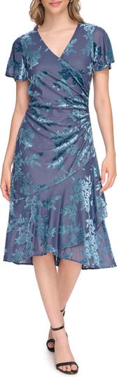 Kensie Floral Velvet Burnout Faux Wrap Midi Dress Nordstromrack