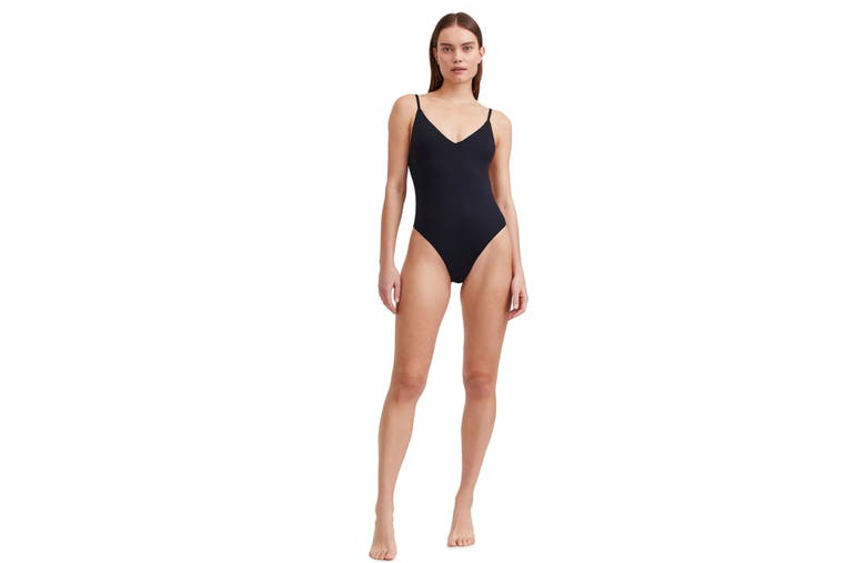Shop Au Naturel By Gottex Solid V Neck One Piece Swimsuit With Strap Back Detail In Black