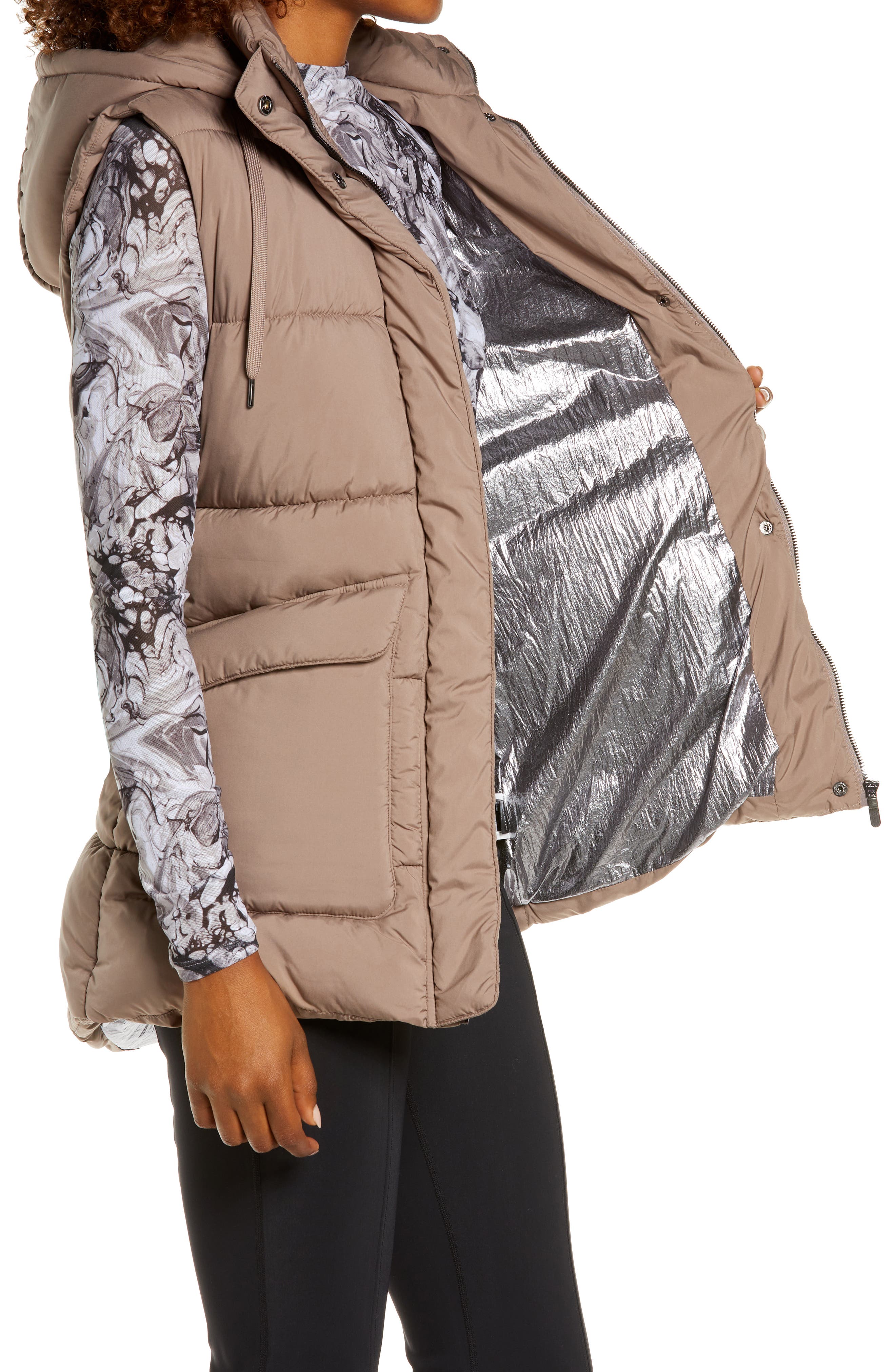 zella long hooded puffer vest