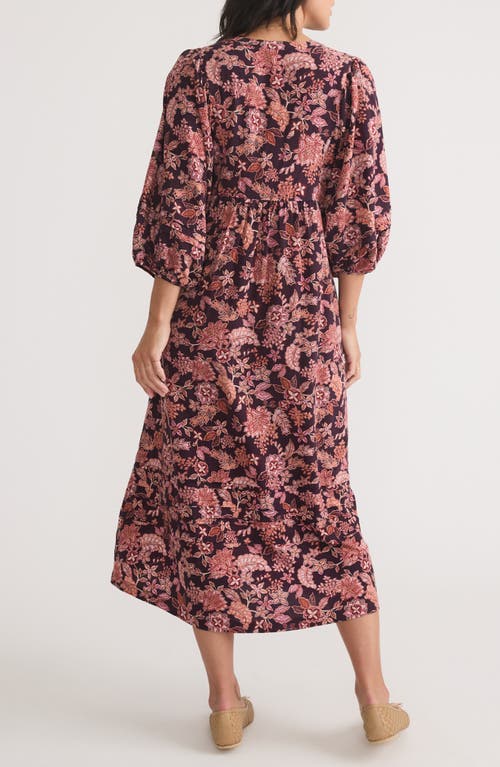 Shop Marine Layer Lola Floral Puff Sleeve Midi Dress In Warm Floral