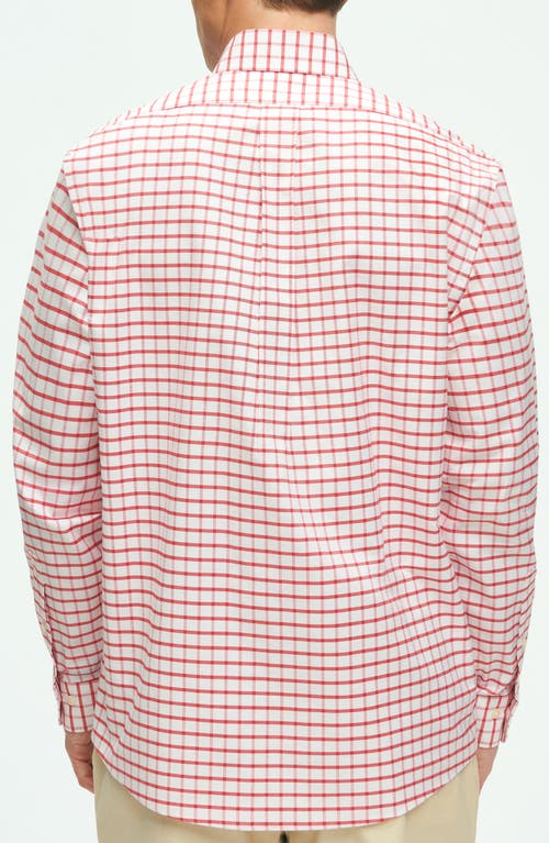 Shop Brooks Brothers Check Stretch Button-down Oxford Shirt In Red/white