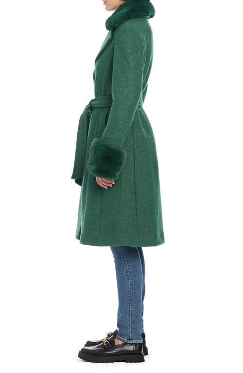 Kate Spade Women's Faux-fur-trim Belted Coat In Velvet Moss