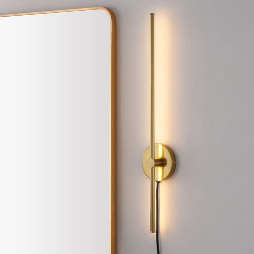 Jonathan Y Anton 1-light Modern Minimalist Iron Adjustable Bar Integrated Led Plug-in Sconce In Brass Gold