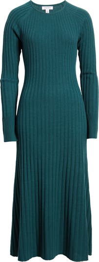 Rib Long Sleeve Midi Sweater Dress