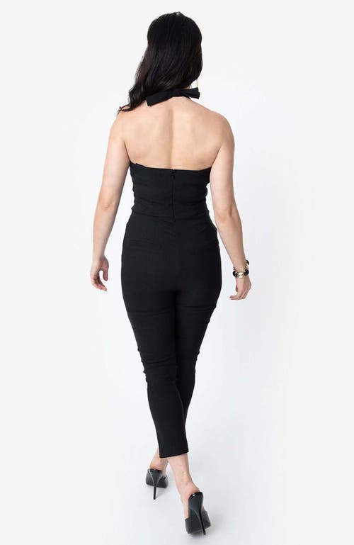 Unique Vintage Sweetheart Halter Marcel Jumpsuit In Black