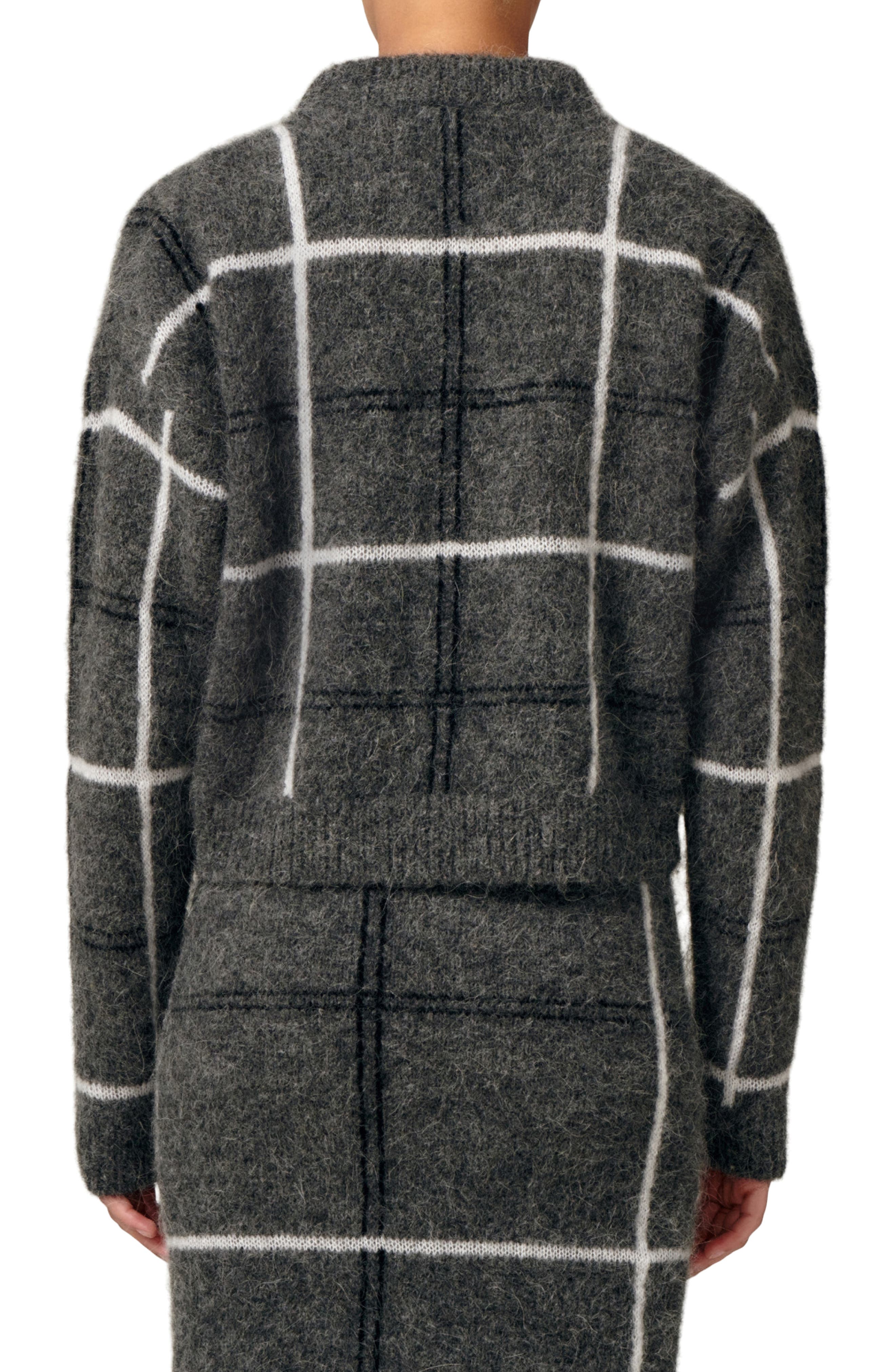 Lita by Ciara Nurture Manchester Plaid Funnel Neck Alpaca Blend Sweater in Grey /Black /White Plaid