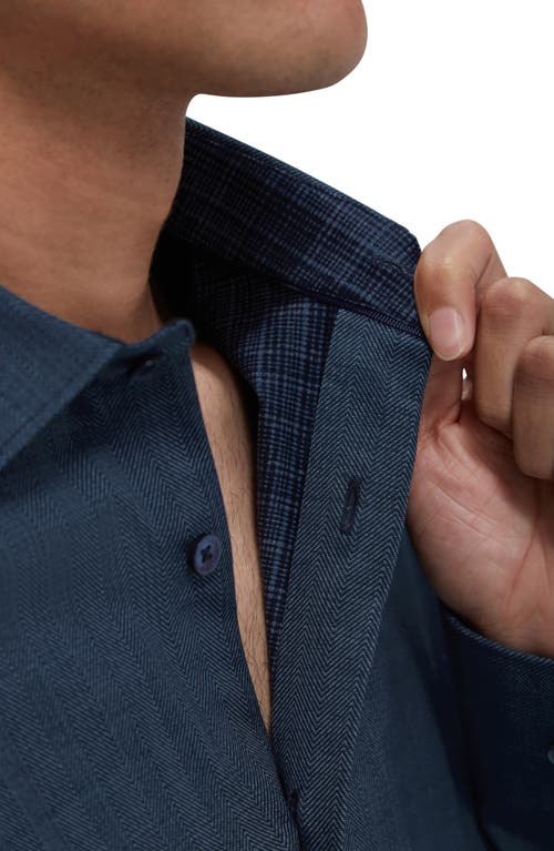 Shop Bugatchi Jimmy Ooohcotton® Herringbone Button-up Shirt In Navy