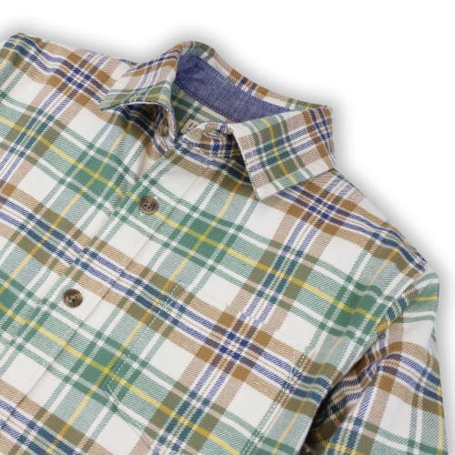 Hope & Henry Boys' Organic Flannel Shirt, Kids In Camel And Green Plaid
