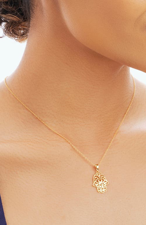 Sterling Forever Sterling Silver Filigree Hamsa Hand Pendant Necklace In Gold