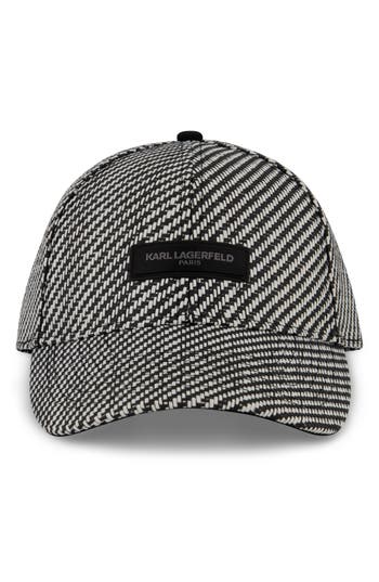 Shop Karl Lagerfeld Paris Rattan Woven Logo Patch Baseball Cap In Black/white