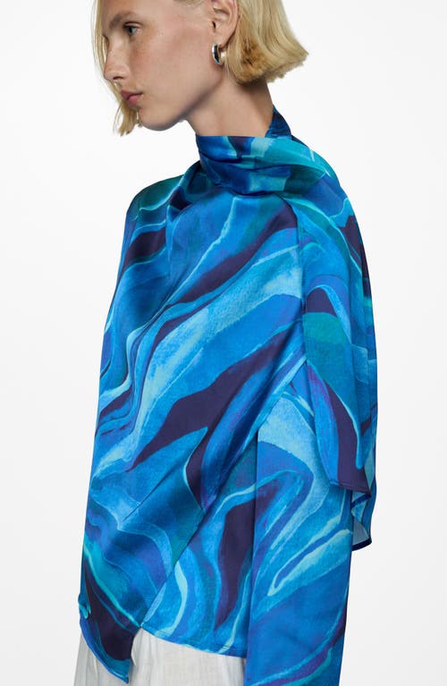 Mango Print Wrap Top In Blue
