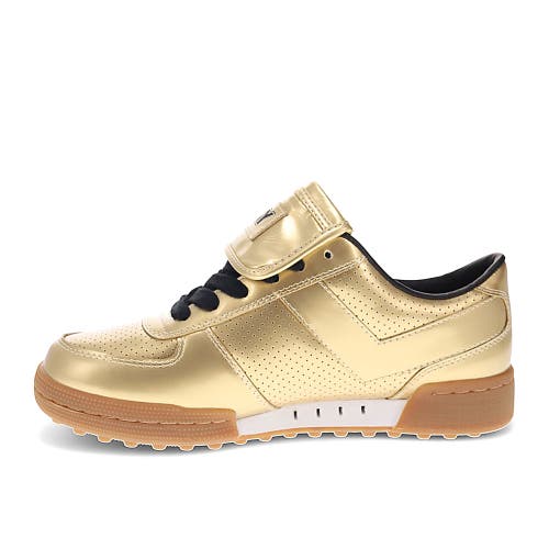 Pony Mens Linebacker Metallic Genuine Leather Premium Lace Up Athletic Sneaker Shoe In Gold Metallic