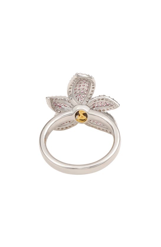 Suzy Levian Pink Sapphire & White Sapphire Flower Ring In Pink