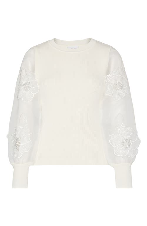 Shop Milly Koda Floral Organza Sleeve Sweater In Ecru