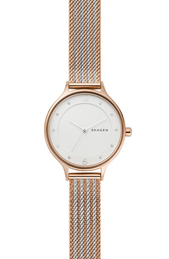 SKAGEN 'ANITA' CRYSTAL INDEX MESH STRAP WATCH, 30MM,SKW2149