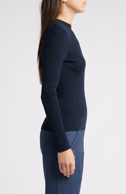 Shop Hugo Boss Boss Feskiera Rib Mock Neck Sweater In Sky Captain