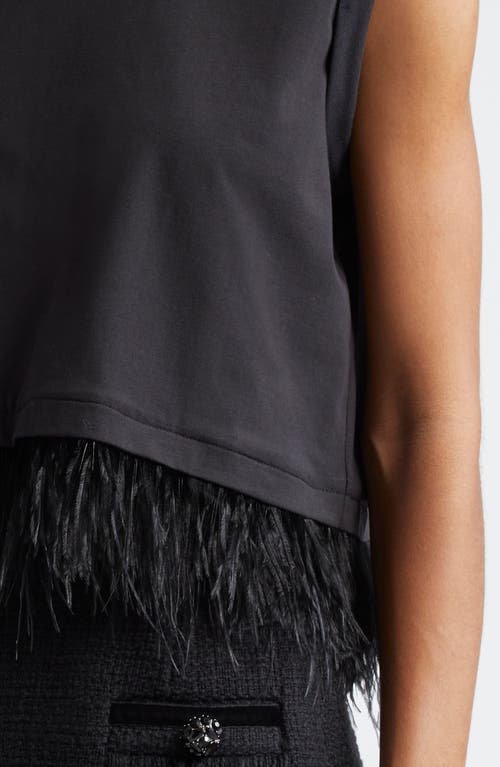 Shop Cinq À Sept Feather Trim Crop Top In Black