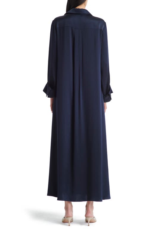 Shop Twp Jenny's Long Sleeve Silk Maxi Shirtdress In Midnight